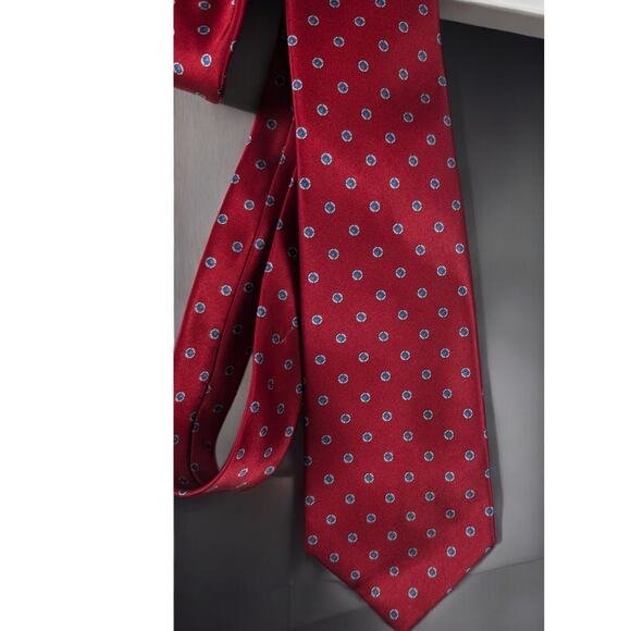 Egon Von Furstenberg Red Tie Blue Polka-Dot Silk Blend Power Classic Career - Picture 1 of 4